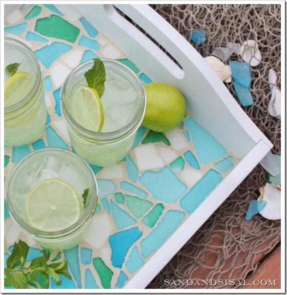Sea Glass Mosaic Tray Sand And Sisal