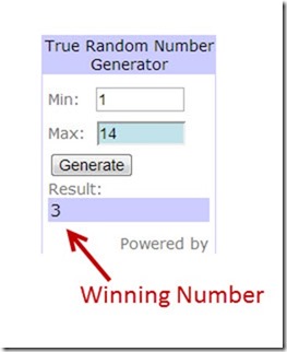 Book Giveaway Winning Number