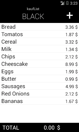 kauflist BLACK Einkaufsliste