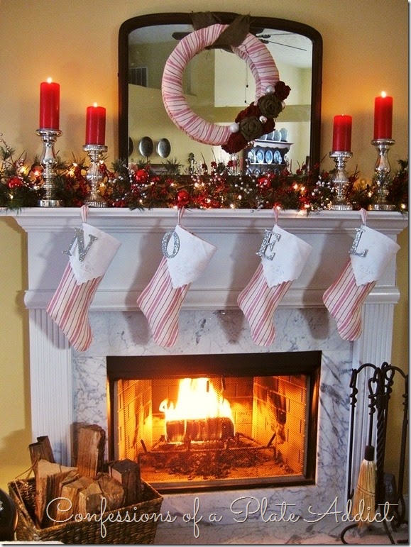 CONFESSIONS OF A PLATE ADDICT French Ticking and Burlap Christmas Mantel