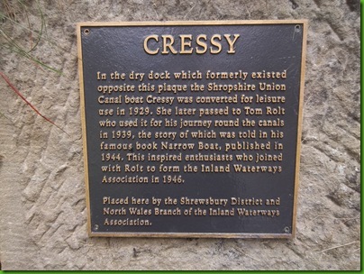 001  Plaque to 'Cressy' on Hurleston Bottom Lock