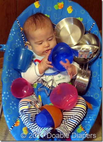 Elaine shares her toy dishes with Nolan