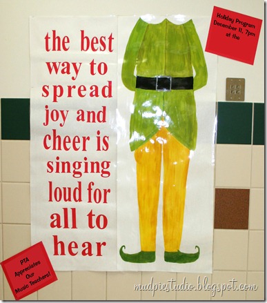 Elf inspired Bulletin Board from mudpiereviews.blogspot.com
