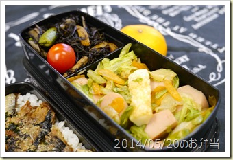 ひじきの煮物とギョニソ・野菜の炒めもの弁当(2014/05/20)