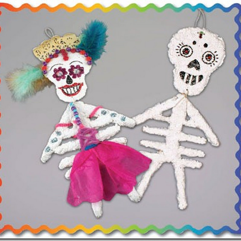 Manualidades día de los muertos: esqueletos de palitos de madera - Jugar y  Colorear
