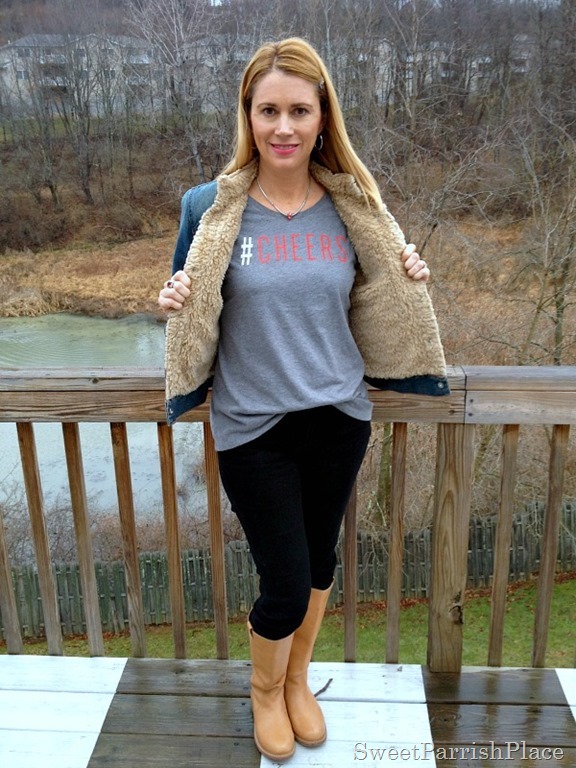 fur lined denim and #Cheers Tshirt