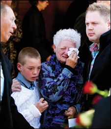 SMIT Bruwer funeral mother Jeanette 74 and grandseun Jaen-dre 10 who saw his SAPS dad shot dead