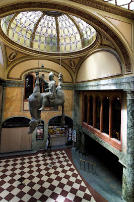 "Horse," a statue of Good King Wenceslas at Prague's Lucerna Palace shopping area, was created by David Černý, a Czech sculptor known for his provocative work.