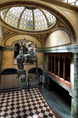 "Horse," a statue of Good King Wenceslas at Prague's Lucerna Palace shopping area, was created by David Černý, a Czech sculptor known for his provocative work.