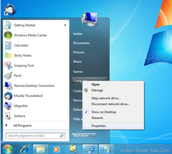 Windows 7 screen shot showing control panel location