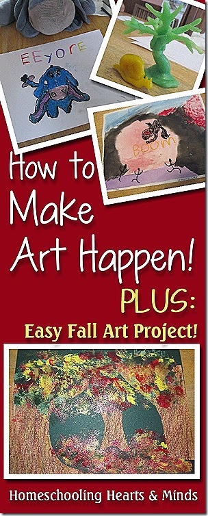 Tips for bringing more ART into your homeschool, plus instructions for fun (and easy) fall art project @ Homeschooling Hearts & Minds