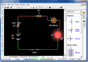 Diagrama esquemático circuito serie con led