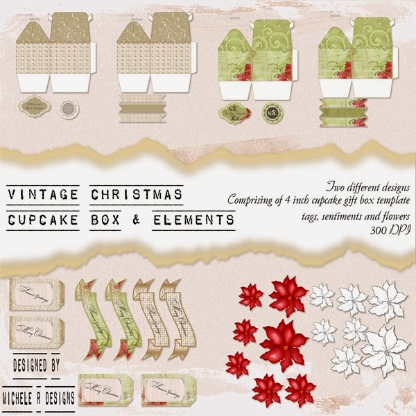 Vintage Christmas Cupcake Box Set Front Sheet