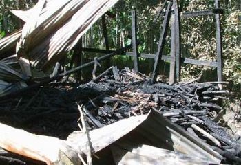 Miscreants torched a kitchen of the house of Hindu Awami League leader in Morelganj upazila of Bagerhat early Saturday. Photo: STARStar Online Report