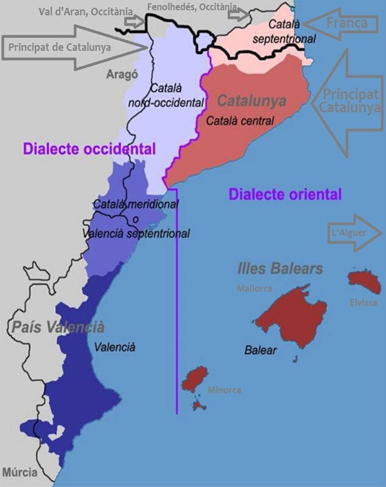 mapa lingüistica e politica dels Païses Catalans