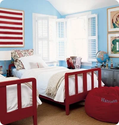 classic red white blue kid room