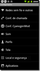 CyanogemMod 7-configurações