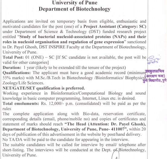 Uni Pune Molecular Biology Project Opening