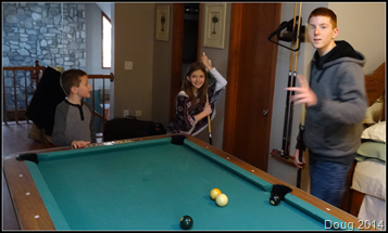Tyler, Erin, Lane playing pool