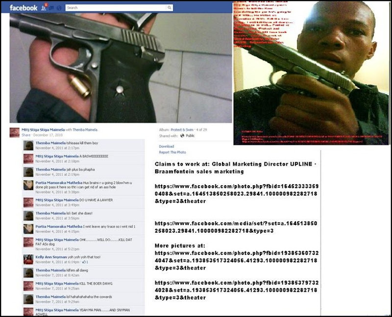 MAIMELA Mttj Stiga Stiga facebook threat page to Kill the Boer brandishing gun AND ammo
