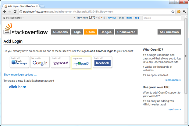 Stack pagina di login Oveflow