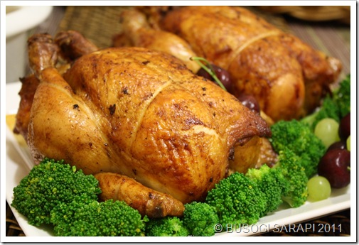 ROASTED CHICKENS WITH BACON, APPLE & ONION STUFFING© BUSOG! SARAP! 2011