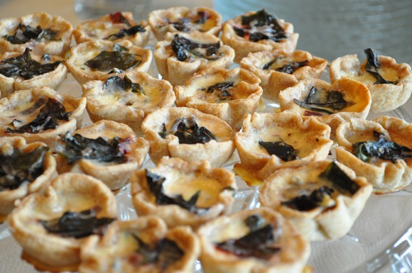 mini quiche with chard and red onion