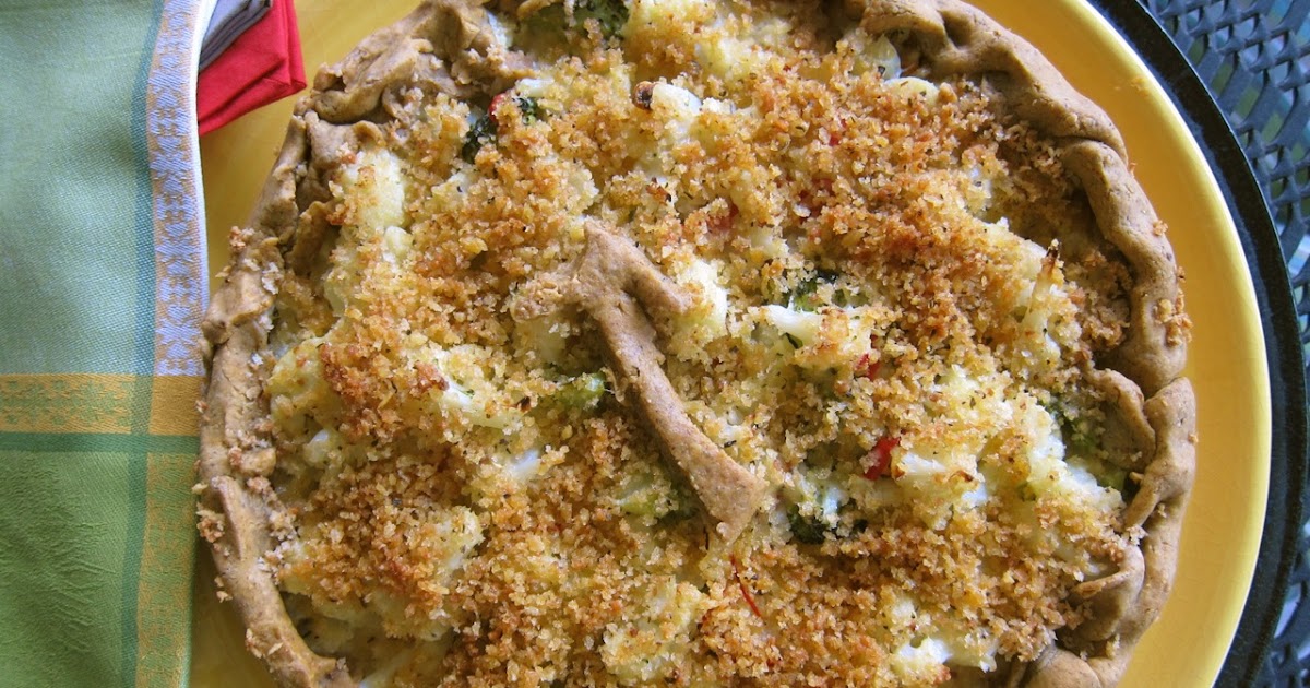 Cuisine Ici Broccoli Cauliflower Tart with a Smokey Toasted Walnut Crust