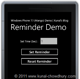 WP7.1 Demo - Reminder Application Main UI