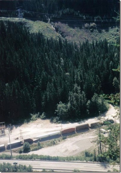 View from Windy Point on the Iron Goat Trail of BNSF Freight Train at Scenic in 1998