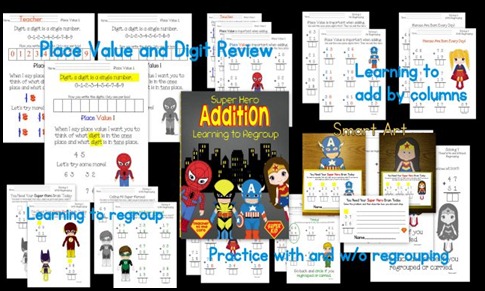 Super Hero Success Two Digit Addition With and Without Regrouping Unit
