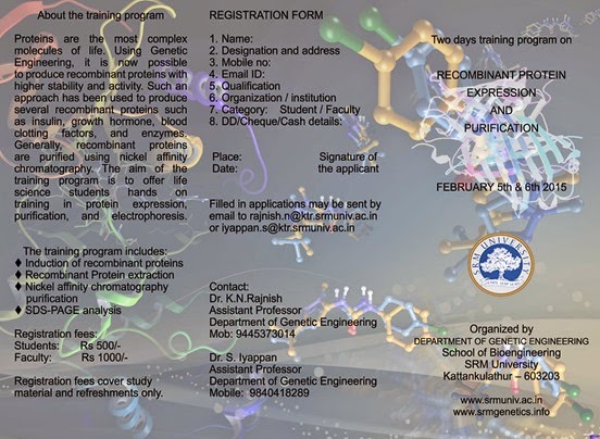 SRM Training Program on Recombinant Protein Expression and Purification | 5-6 February 2015