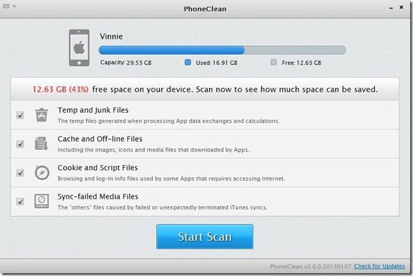 PhoneClean 2 scansione file inutili