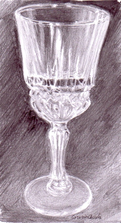 Pahar cu sampanie desen in creion natura statica