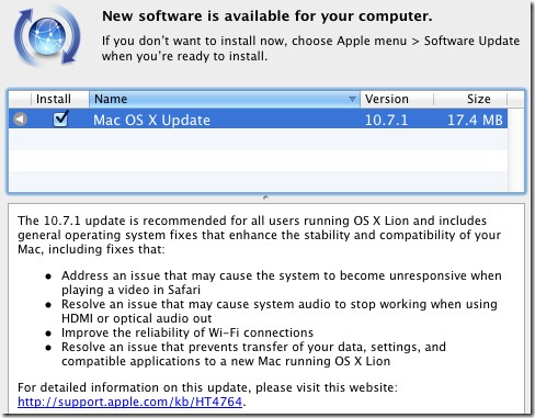 Mac OS X Lion 10.7.1 Released [Update : Fixes For New MacBook Airs and Mac Minis]