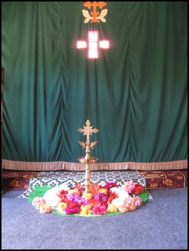 Saint Thomas Cross with Taditional Hindu Flower Arrangement
