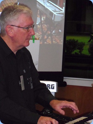 Gordon Sutherland playing on John Perkin's Korg Pa3X. Photo courtesy of Delyse Whorwood.
