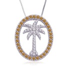 Round White and Brown Diamond Encircled-Palm-Tree-Pendant