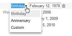 Google Contacts custom label for dates