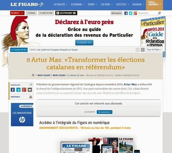 article e entrevista d'en Artur Mas dins Le Figaro