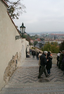 walking down from the castle to the Mala Strada in Prague