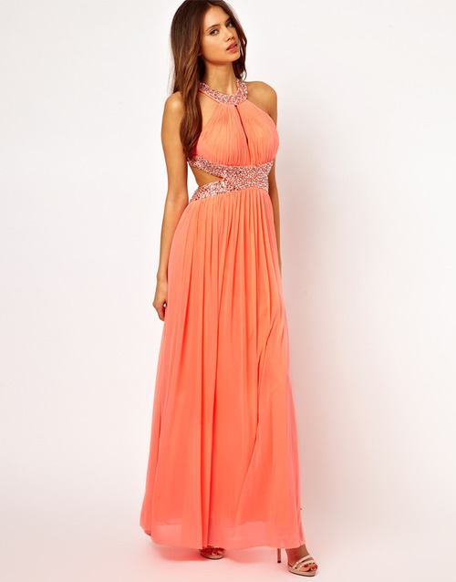 Pretty Things: Forever Unique Halter Maxi Dress with Embellished Waist ...