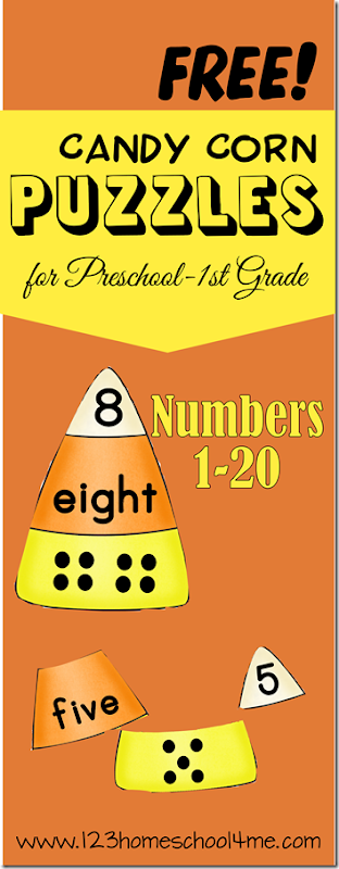 FREE Candy Corn Number Puzzles - LOVE these math puzzles are such a fun way for preschool, kindergarten, and 1st grade kids to practice counting and matching numbers and number words FREE Candy Corn Number Puzzles - LOVE these math puzzles are such a fun way for preschool, kindergarten, and 1st grade kids to practice counting and matching numbers and number words