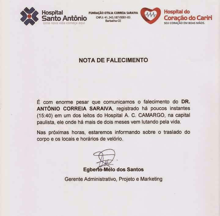 Crato Notícias: Nota de falecimento