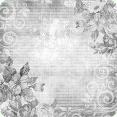 Black & White vintage flowers with lace 6x6