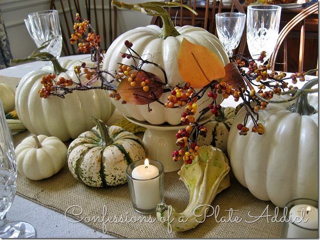 CONFESSIONS OF A PLATE ADDICT Thanksgiving Tablescape...Bittersweet, Pumpkins and Mercury Glass