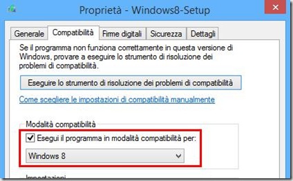 Eseguire Windows8-Setup in modalità compatibilità