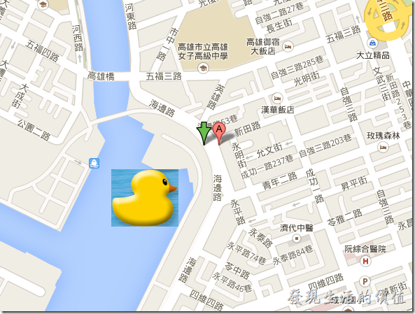 高雄光榮碼頭「黃色小鴨」的地圖。
