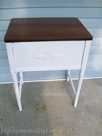 sewing cabinet makeover with paint and stain