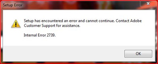 Unable to install Adobe CS3 - Internal Error 2739